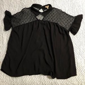 Lily White- Black Mesh and Ruffle Blouse